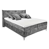 Stella Trading Nugget 6 Polsterbett 180x200 mit Bettkasten, Grau-Modernes Doppelbett mit edler Steppung & Kaltschaum Topper, Polyester, 180 x 200