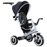 HOMCOM 4 in 1 Kinderdreirad Dreirad Kinder Fahrrad Rad Kinderwagen Schubstange Sonnendach Sicherheitsgurt ab 18 Monate dunkelg