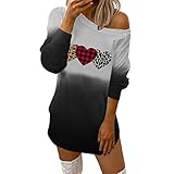 Modaworld Damen Pullover Kleid Teenager Mädchen Valentinstag Hoodie Ohne Kapuze Herz Drucken Sportbekleidung mit Valentinemuster Oversized Sweater Oberbekleidung