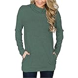 Damen Hochgeschlossenes Slim-Fit T-Shirt Farbe Lange Tunika Lässige Bluse Rundhals Hanky Saum Lose Tops für Damen Neue Damen Rundhals Langarm Einfarbig Lässig Stretchy T-Shirt Basic Fit T-Shirt Top