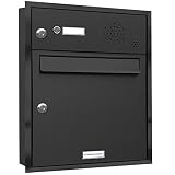 AL Briefkastensysteme, 1er Unterputzbriefkasten mit Klingel in Anthrazit Grau RAL 7016, 1 Fach wetterfeste Briefkastenanlage Desig