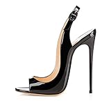 EDEFS Damenschuhe 120mm Peep Toe Slingback High Heels Sandalen mit Schnalle Öffnen Zehe Stiletto Schuhe Schwarz 42