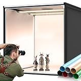 FOSITAN Fotostudio Bi-Color 90 cm tragbare Lichtzelte Fotobox mit 252 LED-Perlen, um 360 Grad gedrehtes Lichtbrett, 2600-8500 K (± 200 K), CRI 92+, 7 Farbhintergrü
