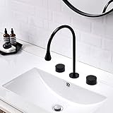 HAOJON Moderne Badewannenarmaturen High-End Hoteltechnik Messing Kaltwärme Wasserhahn Dreiteiliger Anzug Split Drawing Gold Basin Wasserhahn 3-Loch Deck Installation mit Schlauch (Farbe : Schwarz)