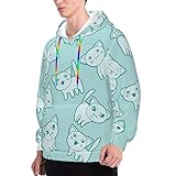 Herren Muster mit Katzen Fleece Hoodie Casual Hoodies Pullover Klassisches Sweatshirt mit Kanga Tasche, Schwarz , S