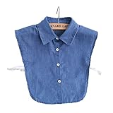MYhose Gefälschter Kragen Frauen Mädchen Denim Abnehmbare Halbhemd Bluse Einfarbig Revers Falscher Gefälschter Kragen Verstellbare Kleidung Pullover Zubehör Marineb