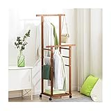 MZP Holz Kleiderständer mit Rollen Garderobenständer Offener Kleiderschrank mit 2 Kleiderstangen Rollgarderobe mit Ablagen Garderobe Doppelruten Schlafzimmer (Color : Brown, Size : 60x36x148cm)