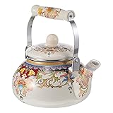 Yardwe Vintage Emaille Tee Wasserkocher Keramik Japanischen Teekanne Tee Topf Dekorative Floral Teekanne Porzellan Keramik Auflauf Topf Pfeifen Wasserkocher für Home Restaurant 2. 4L