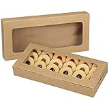 MAKOLO 20 Stück Bäckerei-Boxen mit Fenster, 24,1 x 10,9 3,6 cm, Dessertbehälter, Kartonverpackung, kleine Leckerlis Geschenkbox für Kekse, Schokolade, Erdbeeren, Zucker, Kuchen (braunes Kraft)