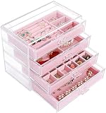 ILYF Makeup Schmuck Organisation Schmuckschatulle, Aufbewahrungsbox, Damenschmuckkiste mit 4 Schubladen, Ring- und Ohrring Aufbewahrungsbox (blau) (Color : D)