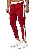 OneRedox Herren | Jogginghose | Trainingshose | Sport Fitness | Gym | Training | Slim Fit | Sweatpants Streifen | Jogging-Hose | Stripe Pants | Modell 1224 Bordeaux S