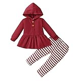 Yassiglia Zweiteiliges Baby-Set für Mädchen, für Herbst, Mädchen, Bordeaux, mit Kapuze und gestreifter Hose, Rotwein, 18-24 M