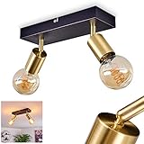 Deckenleuchte Tulla, Deckenlampe aus Metall in Schwarz/Messing, Moderne 2-flammige Zimmerlampe, Leuchtenköpfe sind dreh- und schwenkbar, 2 x E27 max. 40 Watt, für LED Leuchtmittel geeig