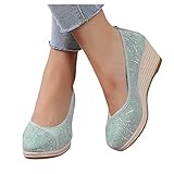Freizeitschuhe Damen Keil High Heels Plattform Walking Shoes Damenschuhe Flache Kleid-Schuhe Loafers Non-Slip Slip-On Walkingschuhe Römischer Tanzschuhe O