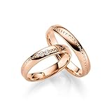 JC Trauringe Silber 925 Paarpreis Eheringe Rotgold Plattiert I Verlobungsringe breit 4,0 mm I Partnerringe mit Gravur in edler Schatulle I 2 Hochzeitsringe Herrenring & Damenring mit Steinen I LC140