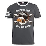 FELDWEGHEIZER Männer Tshirt Schwatz Mir keinen Rost ans Moped Motorrad Sprü