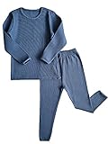 Lounge-Set Unisex gerippt XS-XXL Weiche Familien-passende Loungewear Männer Frauen Bequeme gerippte Baumwoll-Nachtwäsche Pyjamas 2-teiliges Set Mini Me Kleidung… (Blau, L)
