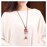 CHXISHOP Damen Halskette Ethno-Stil Pulloverkette Lange Einfache Herbst Winter Rot Ornament Zubehör Anhänger Retro Halsk