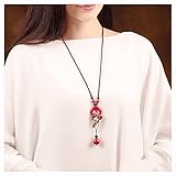 CHXISHOP Damen Halskette Ethno-Stil Pulloverkette Lange Einfache Herbst Winter Rot Ornament Zubehör Anhänger Retro Halsk