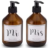 Lifestyle Lover Seifenspender 2er Pack aus Braunglas, Bernsteinfarben für Seife Spüli Shampoo Lotionen Braun Glas, (Mr. & Mrs. 300ml)