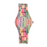 Unendlich U Regenbogen Holz Uhren Natürliche Hölzerne Uhren Für Damen Herren Casual Holzuhr Analog Kalender Quarzwerk Armbanduhr Buntenuhr mit Mischfarbe Bamboo Armb