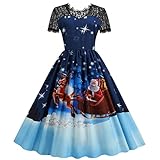 Kurzarm Kleid 1950er Vintage Winterkleid Weihnachten Motiv Elegant Petticoat Kleider Cocktaikleider Vintage 50er Christmas Party Abendkleid Knielang A Linie Rockabilly Weihnachtsk