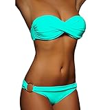 ALZORA Twist Push Up Bandeau Bikini Set Damen Pushup Badeanzug viele Farben und Größen (M, A1-1-Türkis)