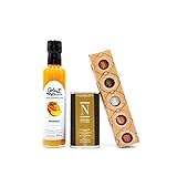 Mallorca Delikatessen Geschenkpaket *MIA* - GLOSA MARINA Gourmet Meersalz 5er Set + Balsamico Essig Mango + NOVEMBRE Premium Native Bio Olivenöl Extra Virg
