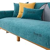 Chenille rutschfeste Sofabezug Universal Sofa Protector Slipcover,Möbel Protektor,sofahusse ecksofa,Garten Outdoor Couch Schonbezug,Green,45x45cm Pillow