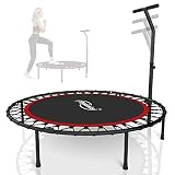 Physionics® Fitness Trampolin - Ø 101 cm, höhenverstellbarer Haltegriff, 120 kg, faltbar, Indoor/Outdoor, mit Gummiseilfederung, Rot/Grün/Blau - Mini, Rebounder, Jumping, Erwachsene/Kinder (Rot)