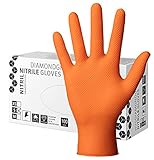 Herrmann Nitril Handschuh DiamantGrip Orange | Gr. M - 100 Stück | Perfekter GRIP Einweg Montage Schutzhandschuhe puderfrei latexfrei | Diamanttextur Nitril-H