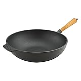 Carl Victor Wokpfanne Wok Gusseisen Pfanne 30 cm mit hellem Holzg