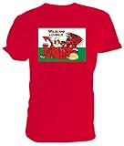 T-Shirt mit walisischem Drachen-Motiv, Rot - rot - Größe: X-Larg
