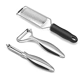 Professional Sparschäler,Reibe Set Parmesanreibe Käsereibe für viele Käsearten Zitronenreibe,Gemüseschäler,Kartoffelschäler, Scharf premium edelstahl poliert(3 Stück set)