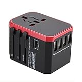 DYNN Reisestecker Adapter 2000W Hochleistungs-Internationale Sockel 4usb Universal-Outlet-Adapter,geeignet for Mobiltelefone Laptops (Color : Red, Größe : 2.0 * 2.1 * 2.9in)