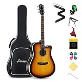 Donner Akustikgitarre Set in voller Größe Akustik Gitarre 4/4 Cutaway Anfänger Erwachsene 41 Zoll mit Gigbag Capo Plektren Gurt Saiten (Sunburst）