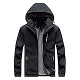 2021 Kapuzenmantel für Herren Leichte Windbreaker Wasserdicht Dünner Mantel Reißverschluss Langarm Solide Outdoor Jacke Trenchcoat, Schwarz , 100