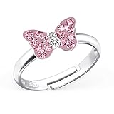 Kleine Rosa Kristall Schmetterling Ring 925 Echt Silber Mädchen Kinder/Verstellb