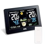 ADE Wetterstation WS 1704 mit Funk und Außensensor. Digitale Profi Funkwetterstation für präzise Vorhersage, Anzeige Innen- und Außen-Temperatur, Hygrometer. Großes LED Farbdisplay. USB