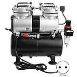 Airbrush Kompressor mit Lufttank, Airbrush-Set mit Manometer Leise Flüsterkompressor Druckluftkompressor Airbrush Doppelzylinder Sprühsatz zum Lackieren Tattoo N