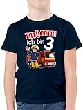 Feuerwehrmann Sam Jungen - Tatü Tata! Ich Bin 3 - rot - 104 (3/4 Jahre) - Dunkelblau - t-Shirt 104 Jungen - F130K - Kinder Tshirts und T-Shirt für Jung