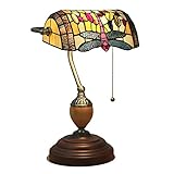 CNHK Tiffany Style Banker Lampe, 11 Zoll Breiter Buntglas Lampenschirm Wohnkultur Lampenschirme Zinksockel Für Schlafzimmer Das Büro Couchtisch Kommode Bücherregal Nachttisch,D