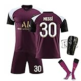 YUyankejiYX 2021/2022 Saison Paris Lionel Messi Fußballtrikot Kinder Triko #30, Kurzarmtrikot Nr.30 Messi Shorts Set Für Fußballtrikot Für Erwachsene Und Kinder Adult Trainingsanzug