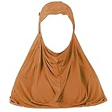RARITYUS Muslimischer Hijab mit eleganten Rosen-Perlen, weicher Schal, islamischer Ramadan, langer Hejab - Braun - Einheitsgröß