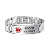 Bling Jewelry Blut verdünnt Identifizierung medizinische Warnung ID Uhr Armband Band Link Armband für Männer 8,5 Zoll Edelstahl Custom g