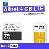 Mobilfunktarif Allnet 4 GB Internet Flat, Flat Telefonie, Flat SMS, EU-Roaming, monatlich kündb