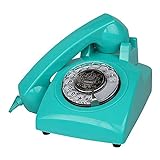 kabelgebundene Analog- und DECT-Telefone Retro Retro Festnetztelefon im Stil der 70er Jahre - Curly Cord, Authentic Bell Ring - 4 Farben (Farbe: Blau)