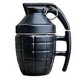 ASEOK Funny Granatentasse - Frühstückstasse für Cappuccino, Kaffee und Tee in Keramik - 300 ml - Tasse in Form Einer Granate mit Deckel - Original und lustige Geschenkidee (schwarz)