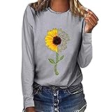 Elyseesenn T-Shirt, große Größe, langärmlig, für Damen, Original, Tunika mit Rundhalsausschnitt und Sonnenblumenmotiv, für Damen, schick, Casual, Bluse, klassisch, für Herbst und Winter Gr. 40, g