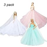 Abree 3 Stück Kleider Set Abendkleid Ballkleid Prinzessin Kleidung Dress Bekleidung mit Brautschleier für Puppen Weihnachten Party Geschenke (A)